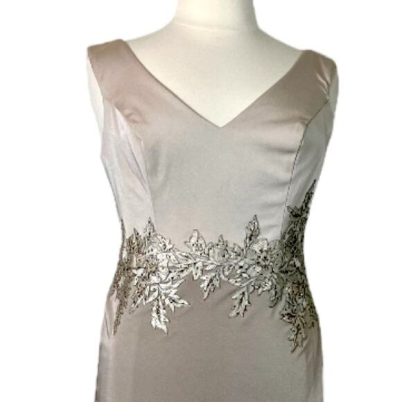 Cameron Blake Evening Gown Dress Sequins A-Line Women’s Champagne Latte Satin 14 - Picture 7 of 15